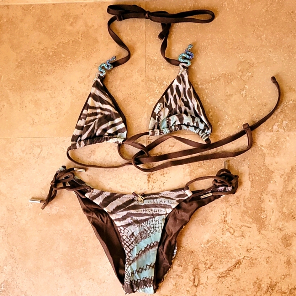 RARE Brown Bikini 👙with rhinestones